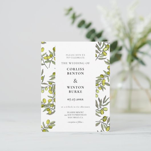 Olijfboompatroon bruiloft briefkaart (Staand voorkant)