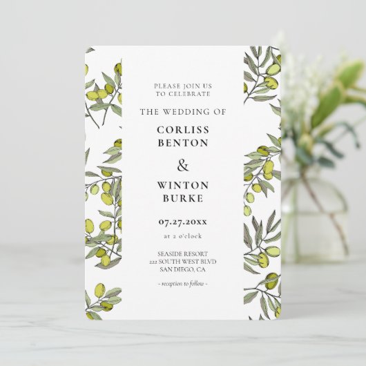 Olijfboompatroonbruiloft Kaart (Staand voorkant)