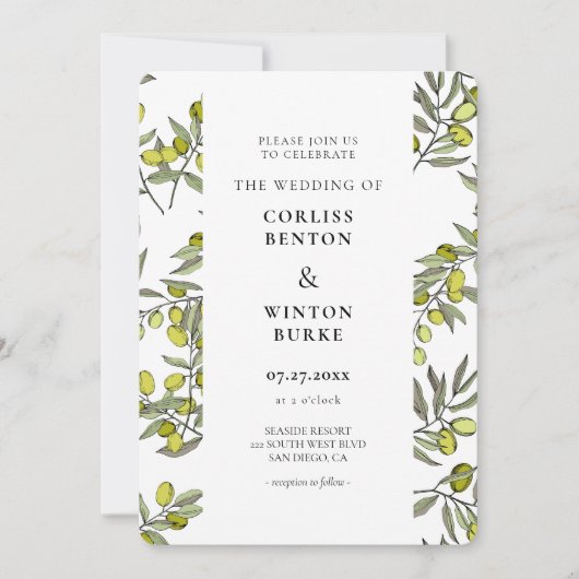 Olijfboompatroonbruiloft Kaart (Voorkant)