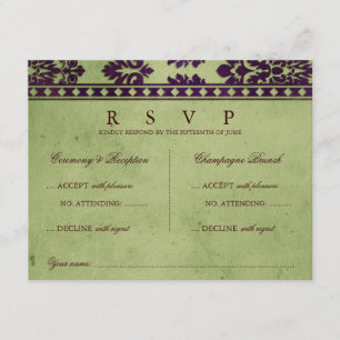 Olijfboomplant Olive Damask Lace Weddenschap Doubl RSVP Kaartje