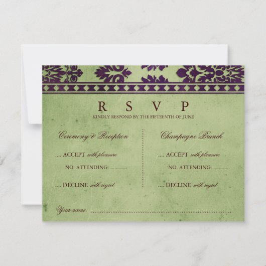 Olijfboomplant Olive Damask Lace Weddenschap Doubl RSVP Kaartje (Voorkant)