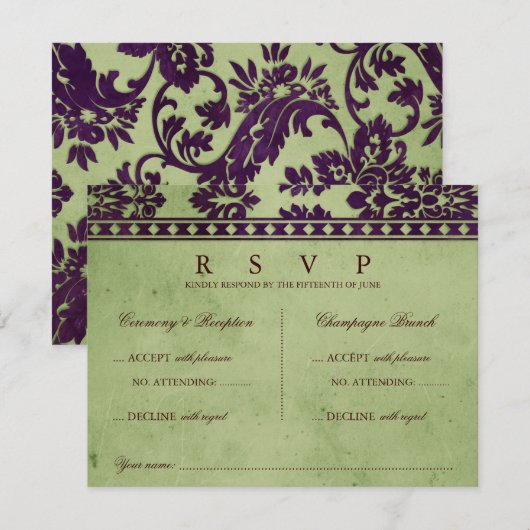 Olijfboomplant Olive Damask Lace Weddenschap Doubl RSVP Kaartje (Voorkant / Achterkant)