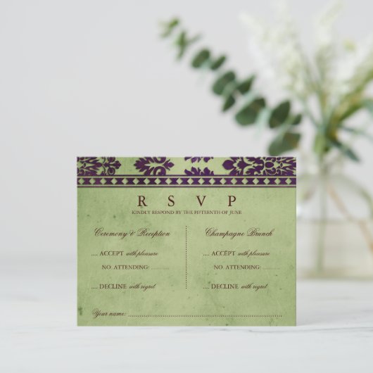 Olijfboomplant Olive Damask Lace Weddenschap Doubl RSVP Kaartje (Staand voorkant)