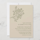 Olijfboomtak, bijtend en minimalistisch huwelijk kaart (Voorkant)