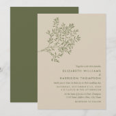 Olijfboomtak, bijtend en minimalistisch huwelijk kaart (Voorkant / Achterkant)