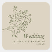 Olijfboomtak, bijtend en minimalistisch huwelijk vierkante sticker (Voorkant)