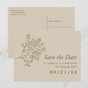 Olijfboomtak, Rustic Wedding Save the Date Aankondigingskaart