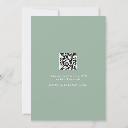 Olijfbruiloft uitnodiging met QR-code voor RSVP (Achterkant)