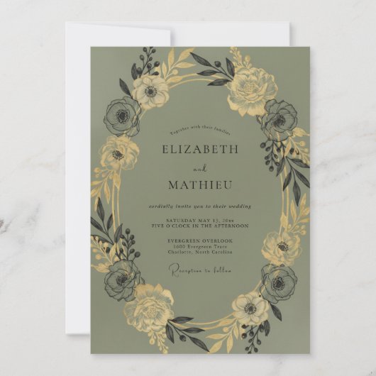Olijfchampagne Loof Eucalyptus Bruiloft Kaart (Voorkant)