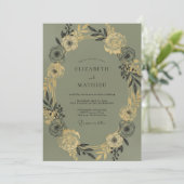 Olijfchampagne Loof Eucalyptus Bruiloft Kaart (Staand voorkant)