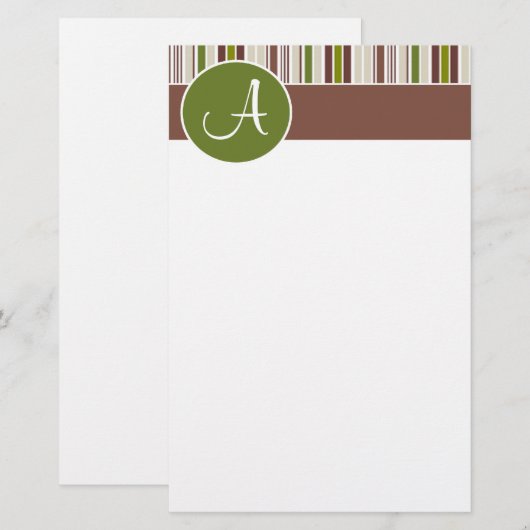 Olijfcirkel met strepen "Monogram A" Stationery Briefpapier (Voorkant / Achterkant)