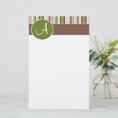 Olijfcirkel met strepen "Monogram A" Stationery Briefpapier (Staand voorkant)