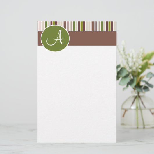 Olijfcirkel met strepen "Monogram A" Stationery Briefpapier (Staand voorkant)