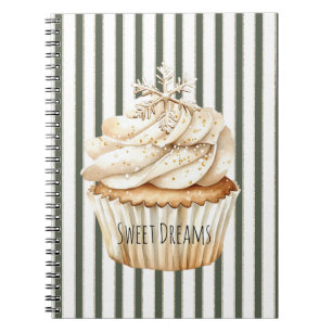 Olijfcrème Strepen Sneeuwvlok Cupcake Kerstmis Notitieboek