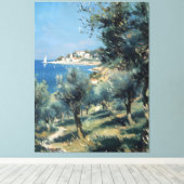 Olijfgaard met kustdorp en zee canvas afdruk (Insitu (Houten vloer))