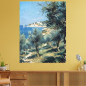 Olijfgaard met kustdorp en zee canvas afdruk (Insitu (Woonkamer))