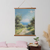 Olijfgaard met kustdorp en zee hangend wandkleed (Slaapkamer)