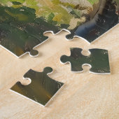 Olijfgaard met kustdorp en zee legpuzzel (Zijkant)