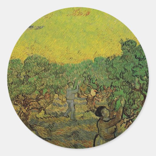 Olijfgaard met plukfiguren, Vincent van Gogh Ronde Sticker (Voorkant)