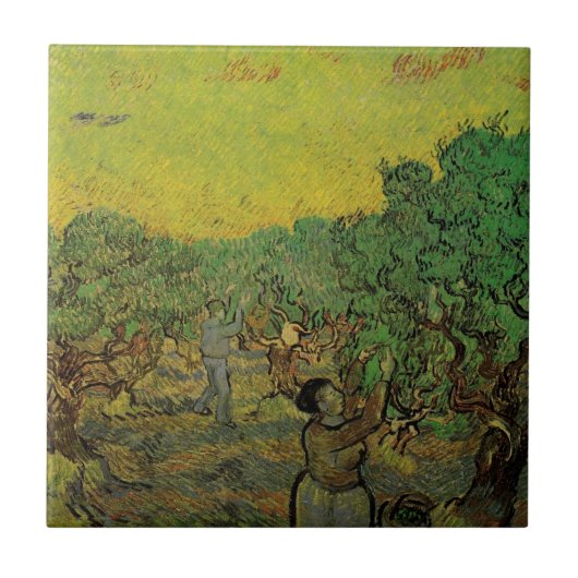 Olijfgaard met plukfiguren, Vincent van Gogh Tegeltje (Voorkant)