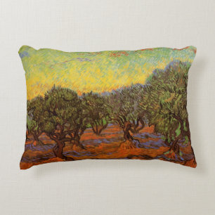 Olijfgaard, oranje lucht door Vincent van Gogh Accent Kussen