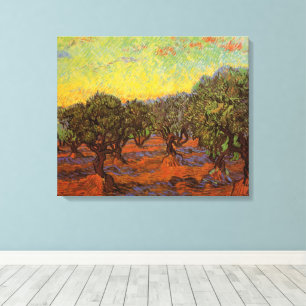 Olijfgaard, oranje lucht door Vincent van Gogh Canvas Afdruk
