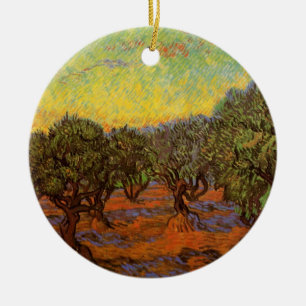 Olijfgaard, oranje lucht door Vincent van Gogh Keramisch Ornament
