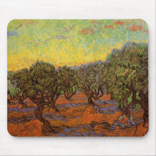Olijfgaard, oranje lucht door Vincent van Gogh Muismat