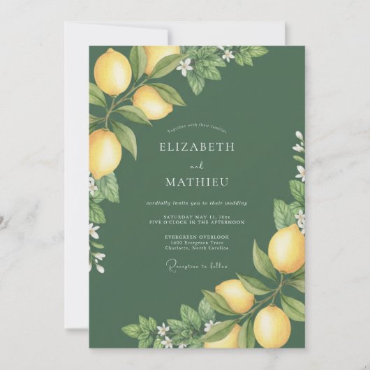 Olijfgeel Citrus Eucalyptus Bruiloft Kaart (Voorkant)