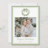 Olijfgoud geruite krans sportieve strik Kerstkaart (Voorkant)