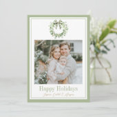 Olijfgoud geruite krans sportieve strik Kerstkaart (Staand voorkant)