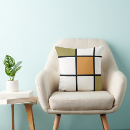 Olijfgoud in Mondrian stijl Kussen