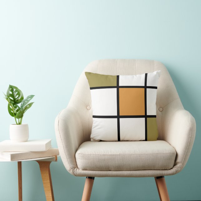 Olijfgoud in Mondrian stijl Kussen (Stoel)
