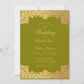 Olijfgouden Kalligrafie Elegante bruiloft Kaart (Voorkant)