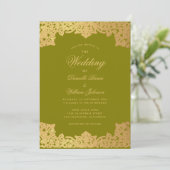 Olijfgouden Kalligrafie Elegante bruiloft Kaart (Staand voorkant)