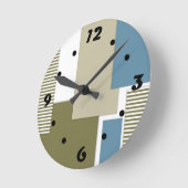 Olijfgrijs blauw geometrisch patroon ronde klok (Hoek)