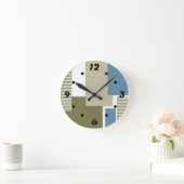 Olijfgrijs blauw geometrisch patroon ronde klok (Huis)