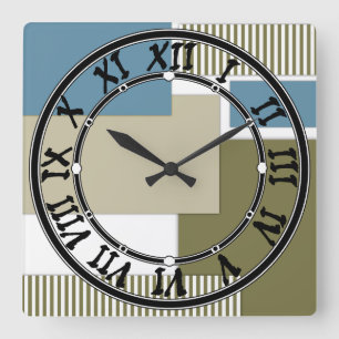 Olijfgrijs blauw geometrisch patroon vierkante klok