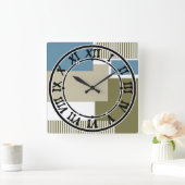 Olijfgrijs blauw geometrisch patroon vierkante klok (Huis)