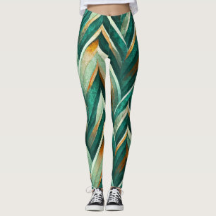 Olijfgroen Abstract Geometrisch Natuur Patroon Leggings