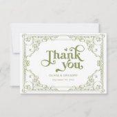 Olijfgroen Antiek Lijst bruiloft Bedankkaart (Voorkant)
