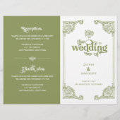  Olijfgroen Antiek Lijst bruiloft Programma's (Voorkant)