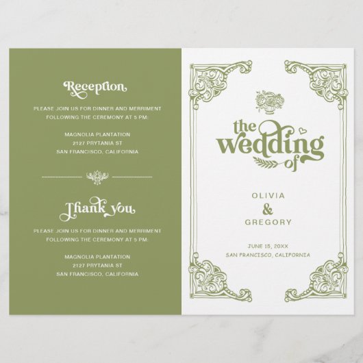  Olijfgroen Antiek Lijst bruiloft Programma's (Voorkant)