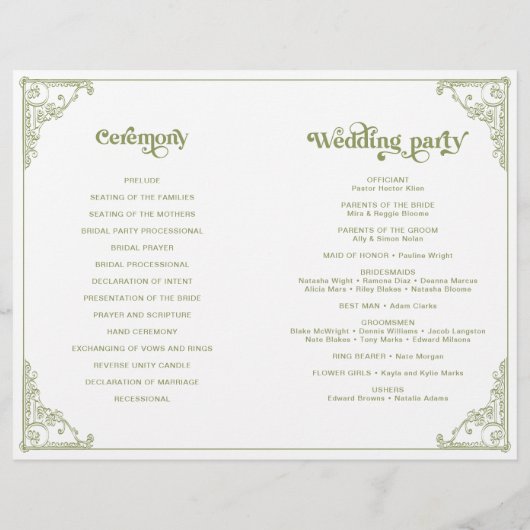  Olijfgroen Antiek Lijst bruiloft Programma's (Achterkant)