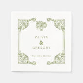 Olijfgroen Antiek Lijst bruiloft Servet (Voorkant)