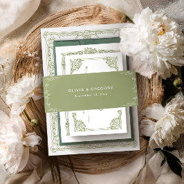  Olijfgroen Antiek Lijst bruiloft Uitnodigingen Wikkel