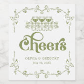  Olijfgroen Antiek Lijst Cheers Wijn Etiket (Enkel label)