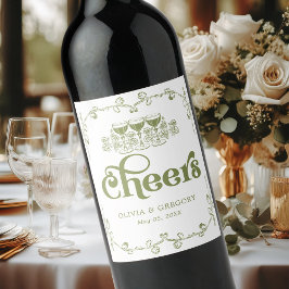  Olijfgroen Antiek Lijst Cheers Wijn Etiket