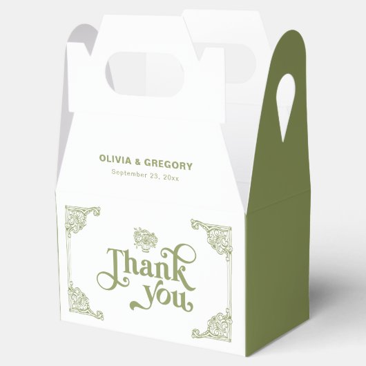 Olijfgroen Antiek Lijst Dank u Bedankdoosjes (Geopend)