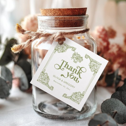 Olijfgroen Antiek Lijst Dank u Bedankjes Labels